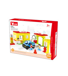 Set blocuri de constructie creative din 48 elemente, Benzinarie, multicolor