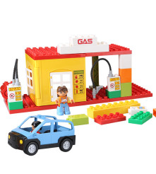 Set blocuri de constructie creative din 48 elemente, Benzinarie, multicolor
