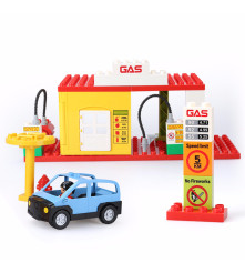 Set blocuri de constructie creative din 48 elemente, Benzinarie, multicolor