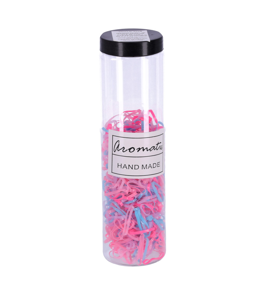 Set 600 bucati elastice de par, roz-albastru deschis, pastel, cu cutie de depozitare din plastic