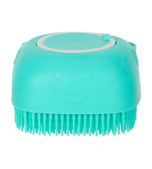 Perie din silicon cu dozator de sampon pentru spalare caini sau pisici, 7,5 x 7,5 cm, culoare albastru
