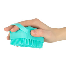 Perie din silicon cu dozator de sampon pentru spalare caini sau pisici, 7,5 x 7,5 cm, culoare albastru