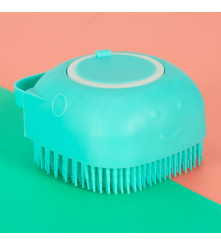 Perie din silicon cu dozator de sampon pentru spalare caini sau pisici, 7,5 x 7,5 cm, culoare albastru