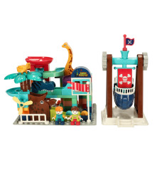 Set 121 blocuri creative de constructie, parc de dinozauri cu pista de bile, Bibi-Inn, multicolor