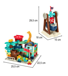 Set 121 blocuri creative de constructie, parc de dinozauri cu pista de bile, Bibi-Inn, multicolor
