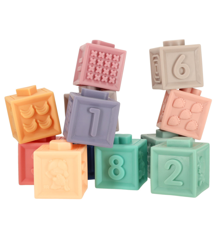 Set 15 blocuri, mingi senzoriale educative, moi din silicon, multicolor