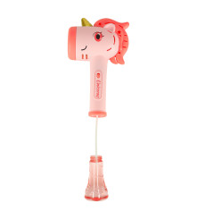 Pistol de facut baloane din sapun cu lumini si sunet, model unicorn bagheta, roz -auriu 32 cm x 14,5 cm