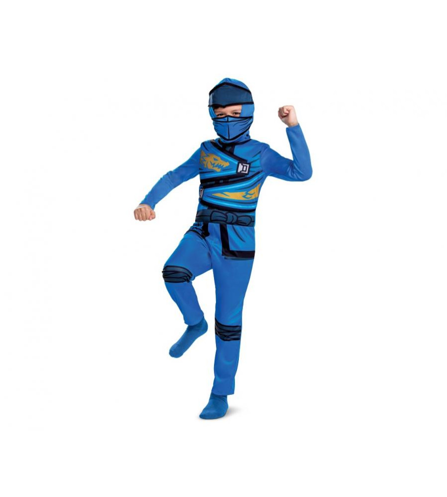 Costum carnaval Lego Ninjago albastru pentru copii 6-8 ani (120/130 cm)