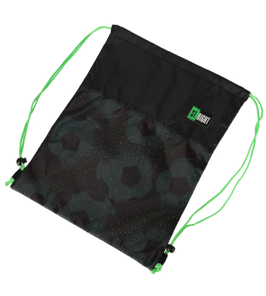 Sac Sport pentru copii Colectia St Right model Fotbal, negru - verde, 43x34cm