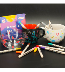 Set 12 markere acrilice impermeabile pentru pictat tesaturi si alte suprafete, multicolor