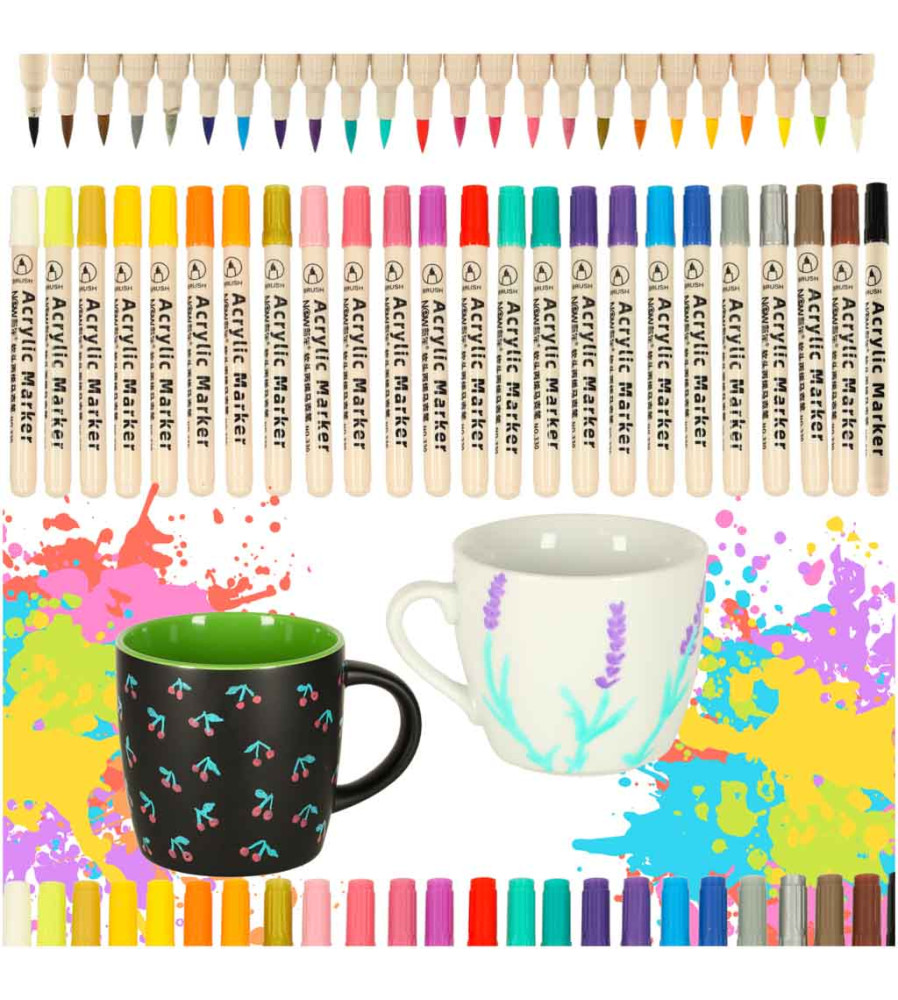 Set of 24 waterproof acrylic markers for painting on fabrics and other surfaces, multi-colored