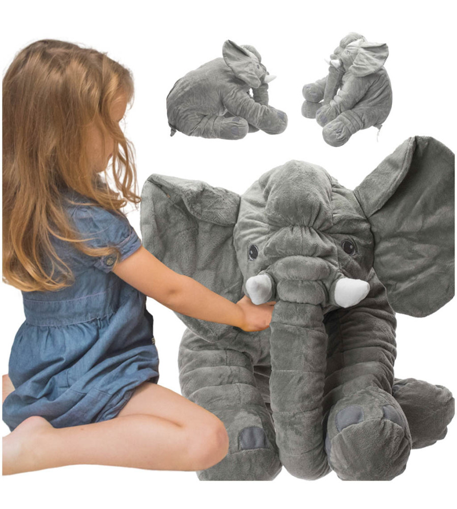 Mascota elefant de plus moale, gri, 60cm