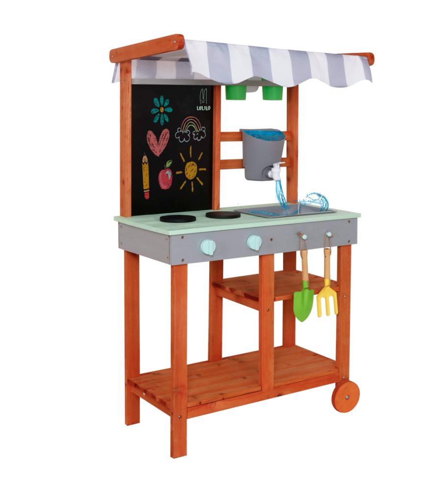 Bucatarie de gradina pentru copii din lemn LULILO Sable cu roti si accesorii,  116cm