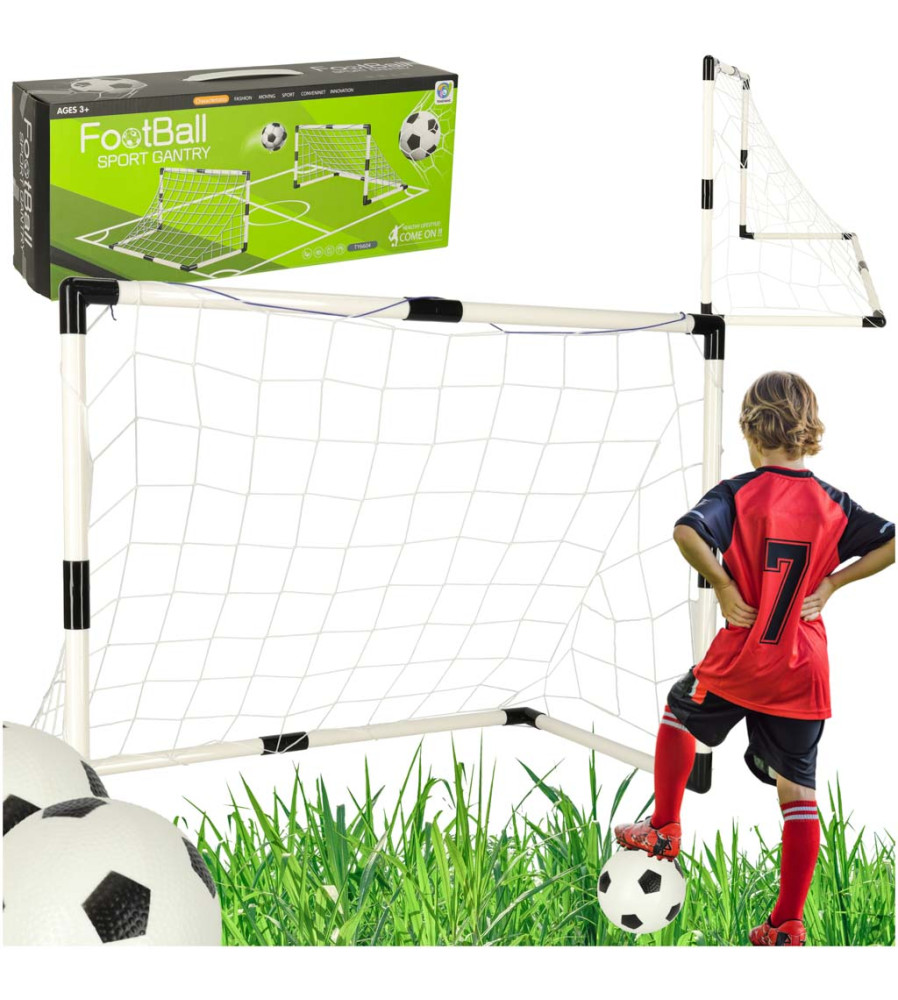 Set 2 porti de fotball 2 în 1 pentru copii cu minge si pompa,  95x48x70cm