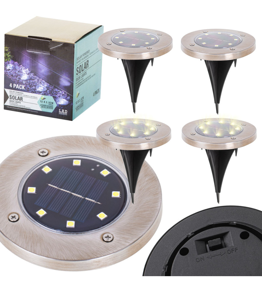 Set 4 lampi solare alb cald, cu senzor de lumina si 8 leduri cu fixare in soare