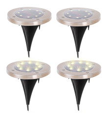 Set 4 lampi solare alb cald, cu senzor de lumina si 8 leduri cu fixare in soare