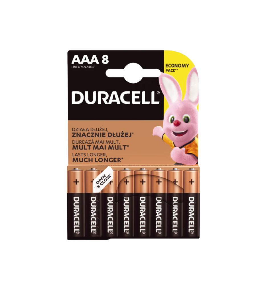 Set 8 baterii alcaline Duracell Duralock C&B LR03 AAA