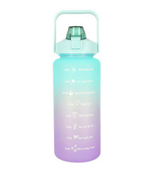 Sticla de apa pentru sport sau fitness, cu marcaj de timp si paie, motivtionala, 2000ml, multicolor