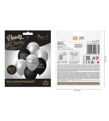 Set 7 baloane latex B&C Happy Birthday, argintiu - negru, 30 cm