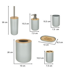 Set baie din 6 piese, gri cu elemente din lemn