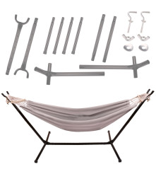 Hamac dublu de gradina sau camping cu cadru si husa, 200 cm, capacitate 150 kg, negru-bej