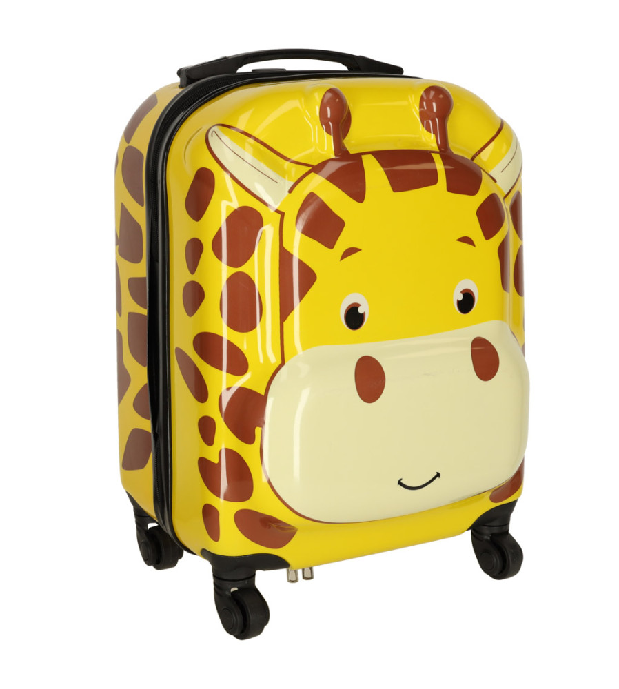 Troler voiaj pentru copii cu roti, model girafa, galben-maro, 31 x 46 x 26 cm