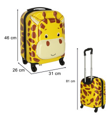 Troler voiaj pentru copii cu roti, model girafa, galben-maro, 31 x 46 x 26 cm