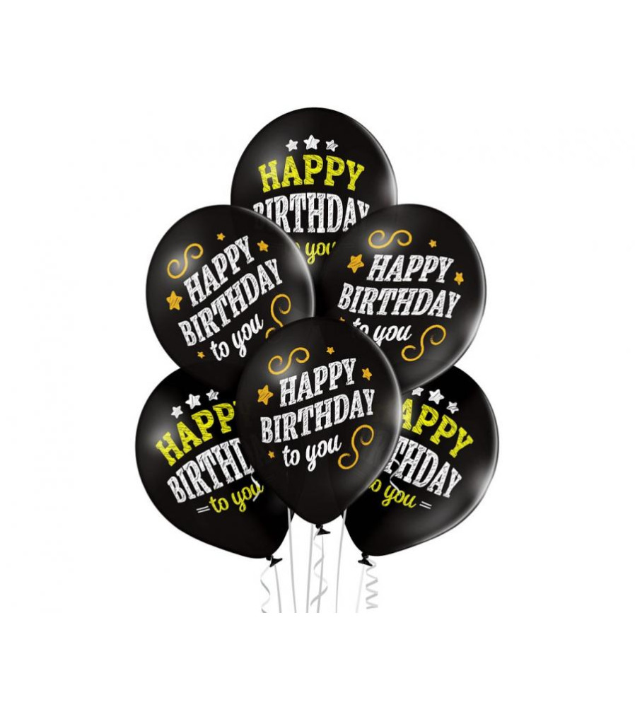 Set 6 baloane latex Happy Birthday to you D11, negru, 30 cm