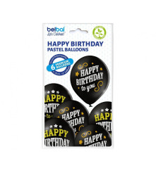 Set 6 baloane latex Happy Birthday to you D11, negru, 30 cm