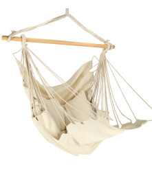 Hamac suspendabil in forma de scaun, in stil brazilian cu perne si  suport pentru picioare, 130cm, bej