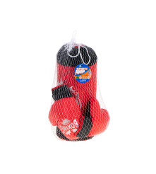 Set de box pentru copii, sac si manusi, rosu/negru