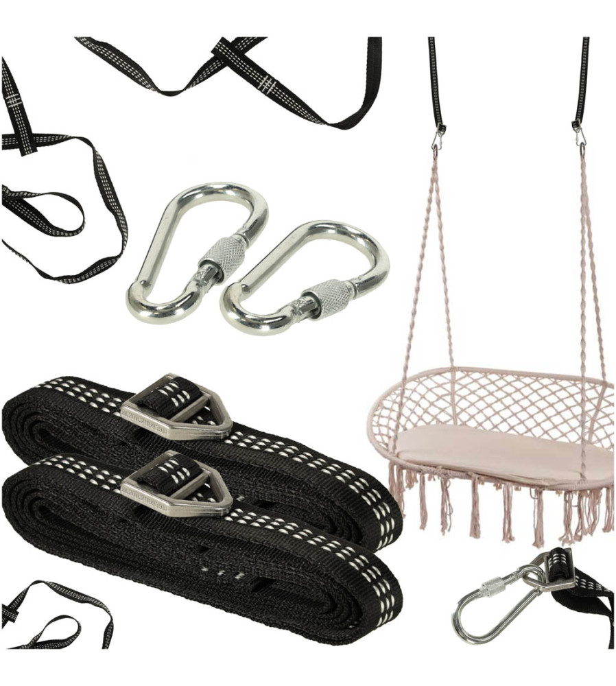 Set Montare Hamac sau Leagan cu Curele si Carabiniere – 2m, 300kg, Geanta Transport Inclusa