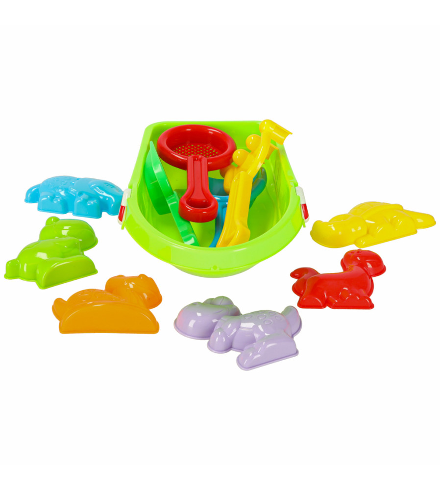 Set jucarii plaja 12 Piese( bărcuța, forme, lopata, grebla și pistol cu apa)