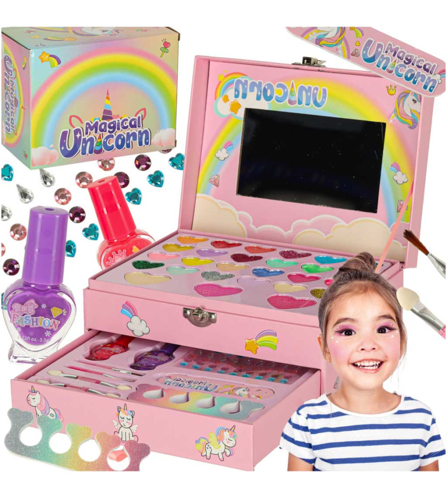 Set Machiaj Pentru Fetite Model Unicorn cu Oglinda si Accesorii