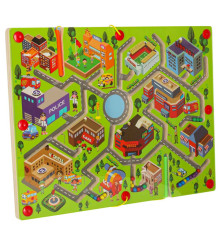 Labirint Magnetic Educațional pentru Copii, Joc Interactiv City Maze cu Bile si Markere Magnetice