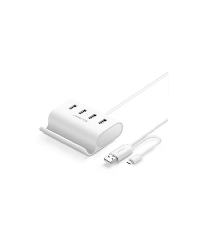 Hub UGREEN USB 2.0 OTG cu 4 porturi, 50 cm, Alb