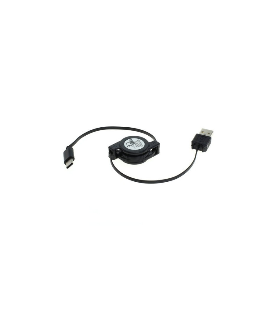Cablu de date USB Tip C la USB A 2.0, 0.7 metri, rulabil, negru