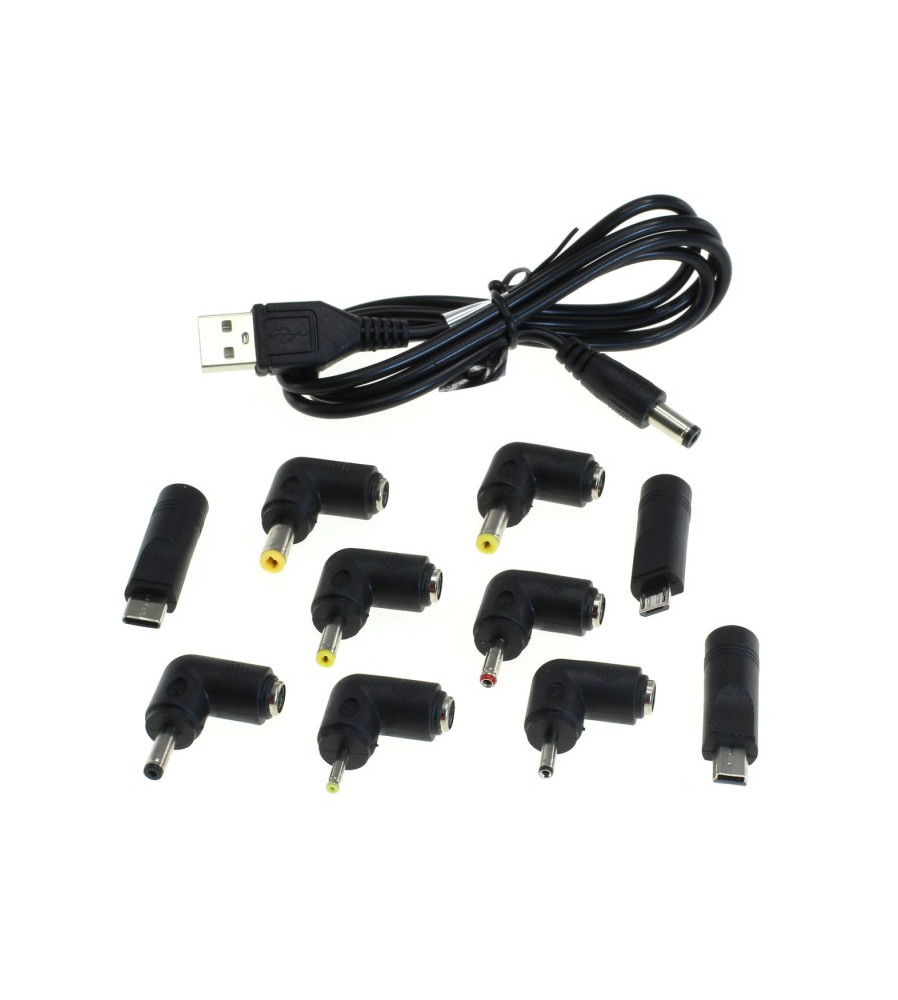 Cablu de incarcare USB universal OTB cu mufa DC si 10 adaptoare interschimbabile, 1m, negru