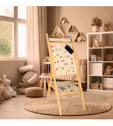 Tabla magnetica din lemn cu abac, piese magnetice, creta, marker si burete, 90 cm