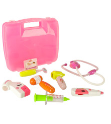 Set de joaca, trusa medicala cu accesorii, geanta, sunete si lumini, roz