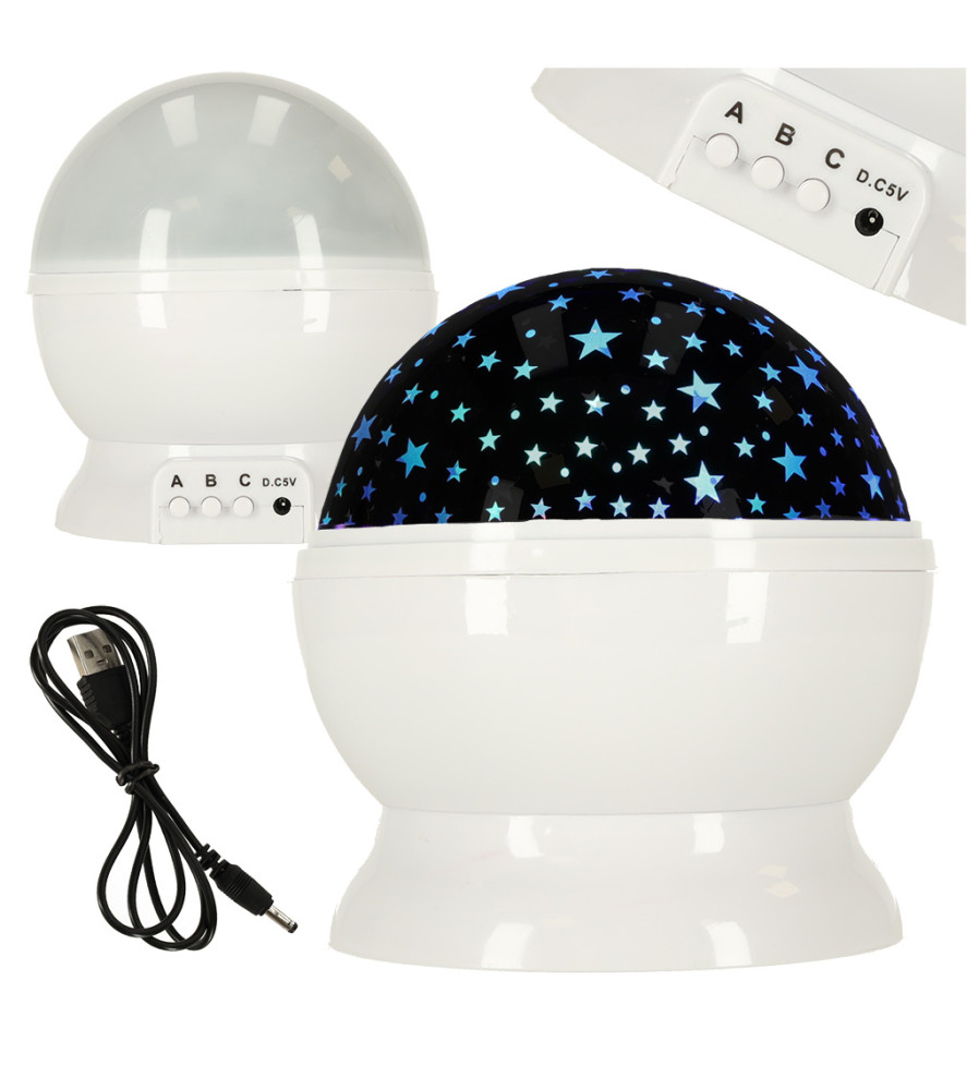 Proiector de stele 2 in 1 cu lumina de noapte USB, alb