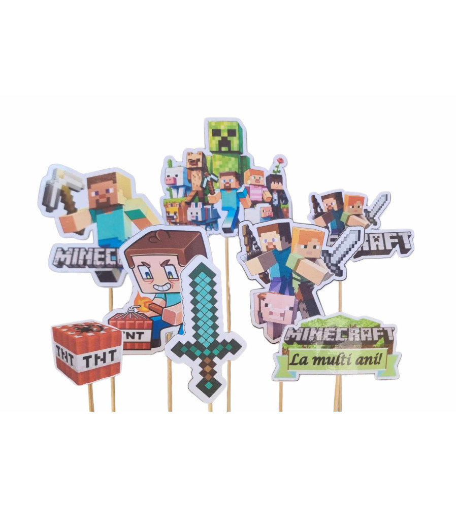 Set 8 toppere Minecraft pentru tort 5–10 cm