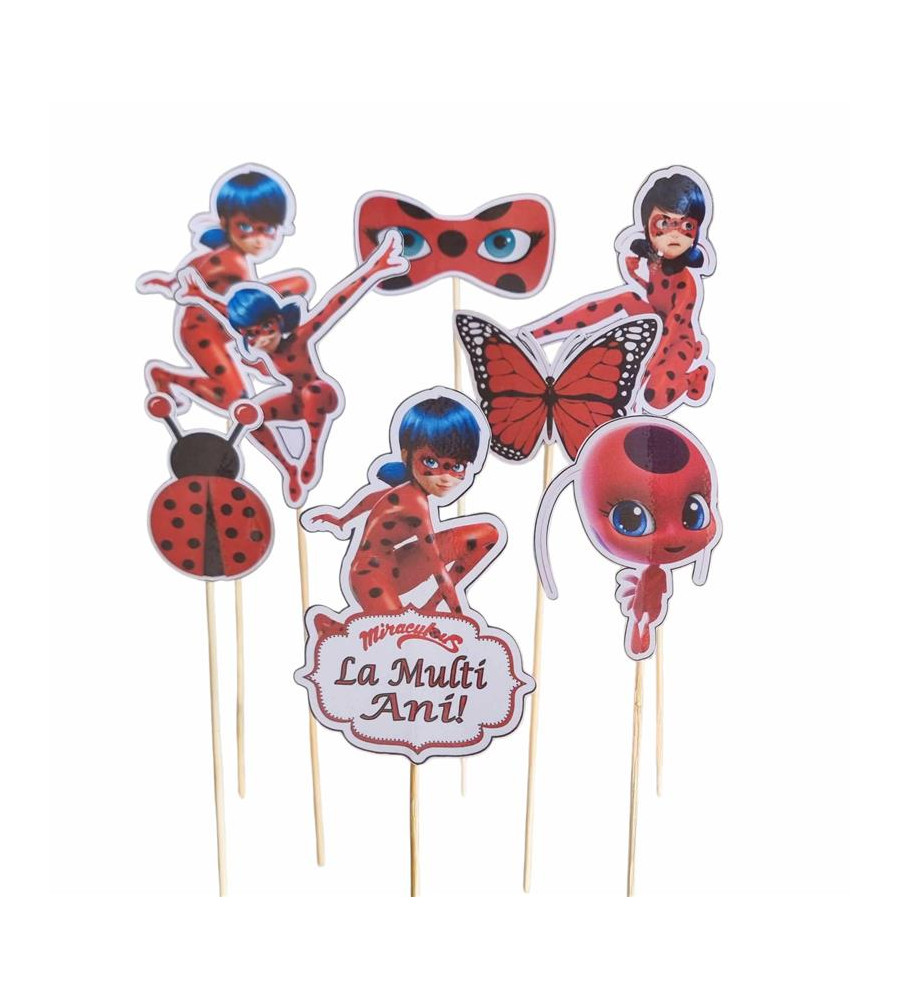Set 8 toppere Miraculos Ladybug pentru tort 5–10 cm