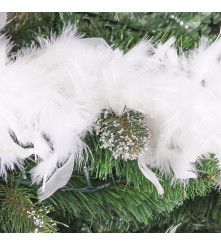 Ghirlanda pentru decor sau bradul de Craciun, model puf si pene, alba, 180cm