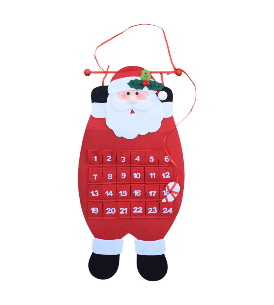 Calendar de Advent din fetru, model Mos Craciun 65 cm