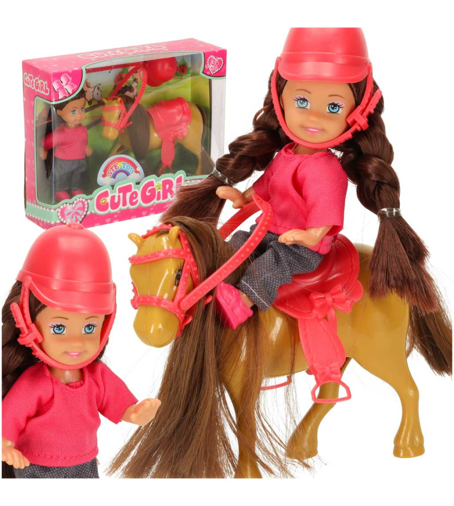 Set papusa calaret cu ponei si accesorii din 5 piese