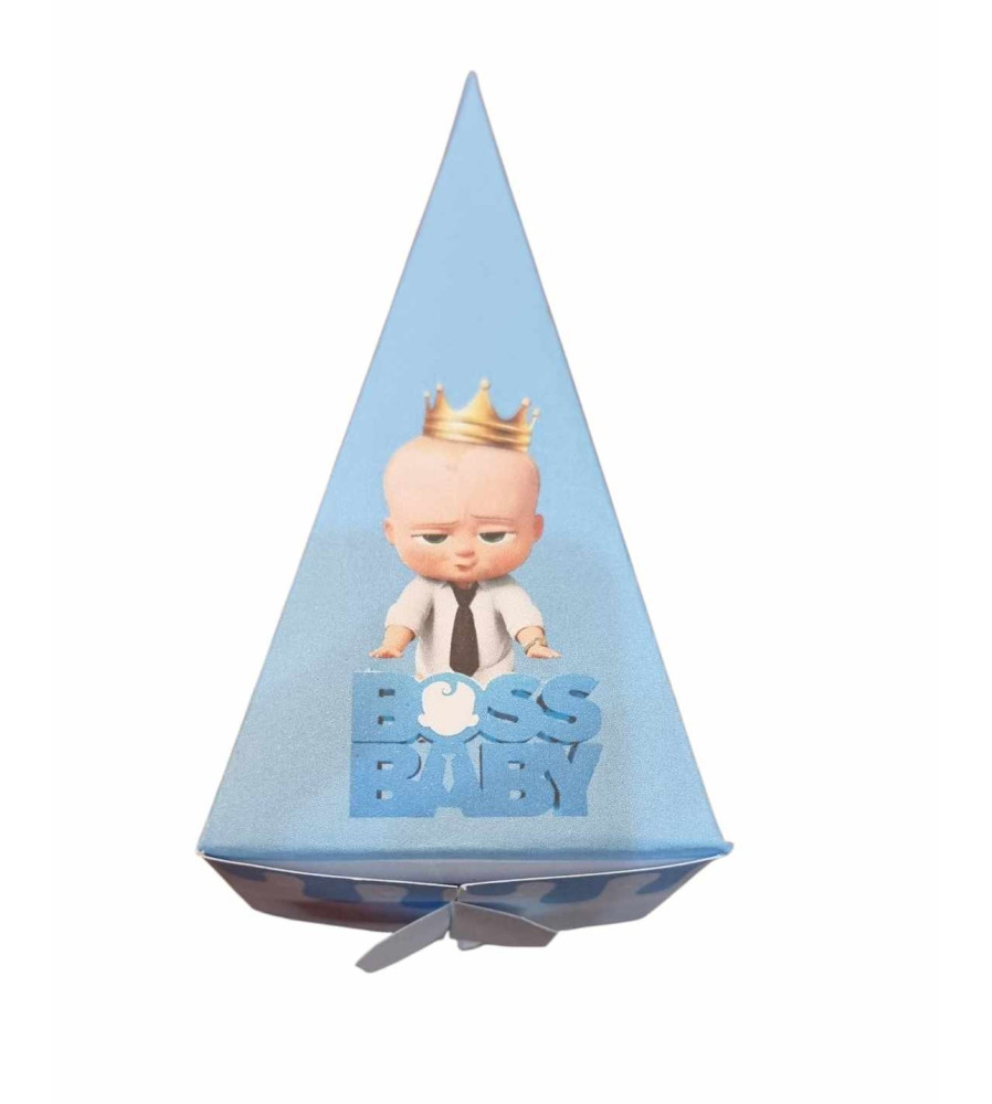 Cutie personalizata in forma de felie tort din carton de 250 gr cu model Baby Boss 12 x 7 x 5 cm