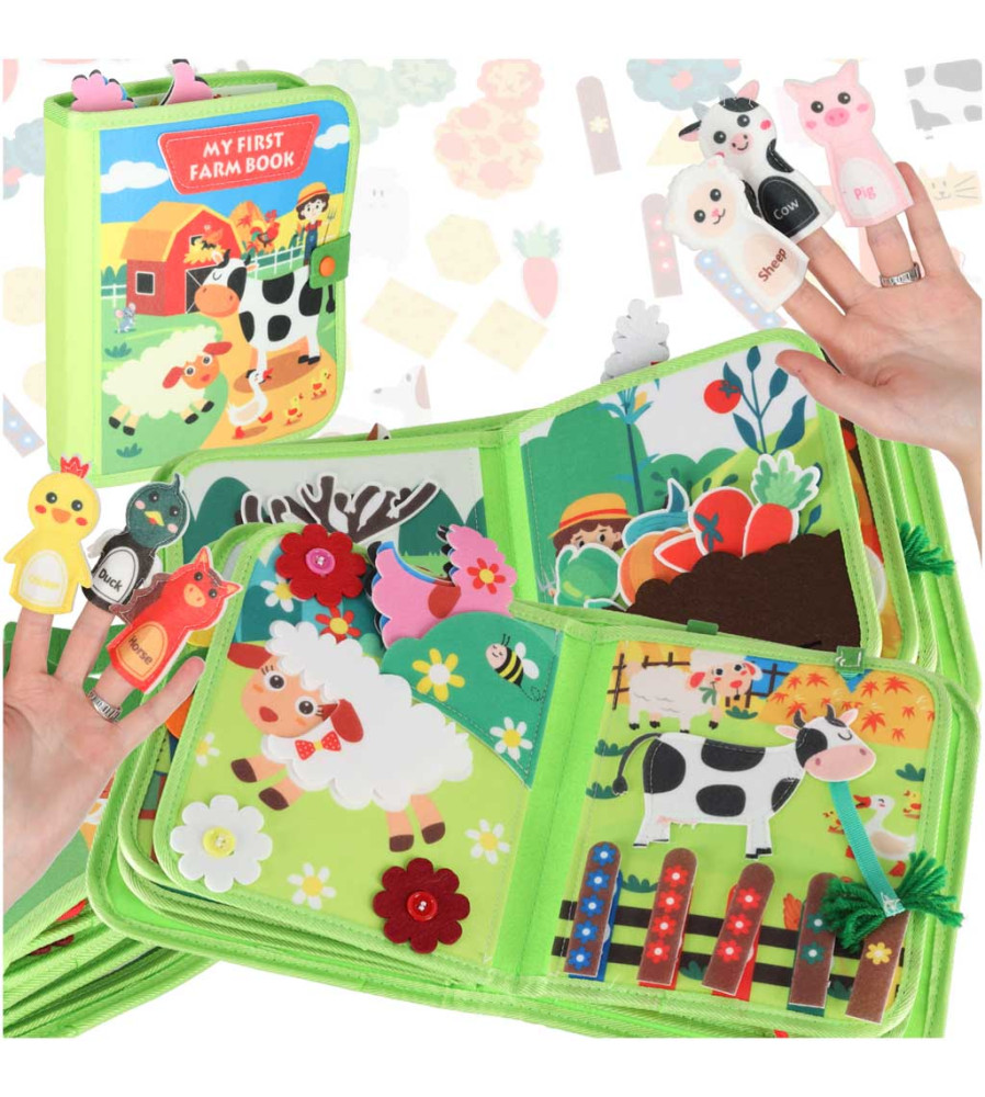 Carte senzoriala educativa din material textil moale, Ferma interactiva