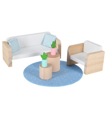 Casa de papusi in valiza cu mobilier din lemn