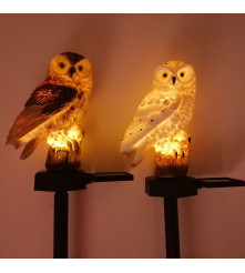 Lampa solara decorative, model bufnita cu LED, maro